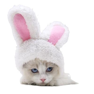 China Sale Rabbit Design Cat Hat Dog White Rabbit Ears Cozy Cute Warm Viable Dog Headwear Soft Pet Hats for sale