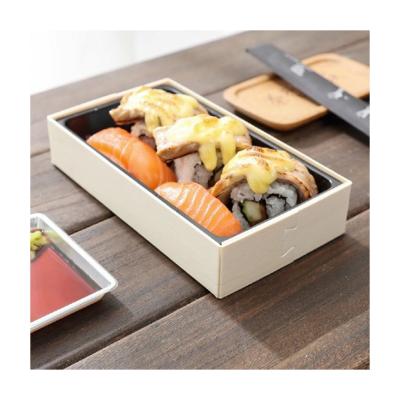 China Rectangle Salad Sushi Take Out Small Wooden Box Custom Wooden Boxes With Lid Packing And Logo Packaging for sale