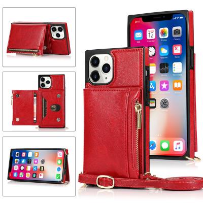 China 2022 Leather Flip Cord Necklace Crossbody Mobile Shoulder Shockproof Wallet Cell Phone Case For Iphone 13 12 11 pro X max XR XS max 6 7 8 for sale