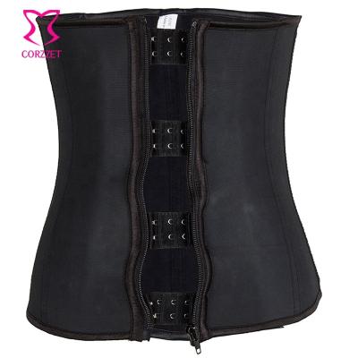 China Breathable Black Latex Corzzet Bloody Waist Trainer Underbust Corset With Front Clip And Zipper Waist Shapewear Waist Slimming Underwear for sale