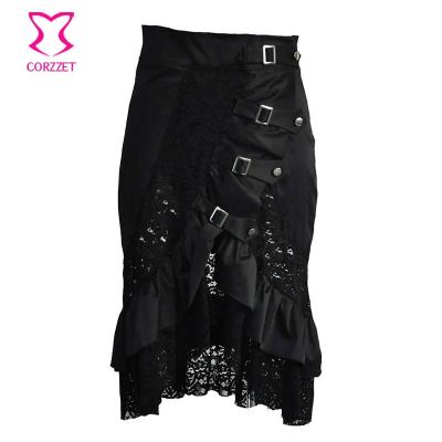 China Wholesale Plus Size Corzzet Victorian Black Satin Lace Up Steampunk Skirt Plus Size Gothic Dresses for sale