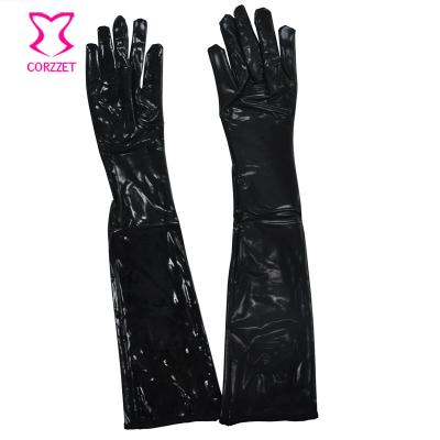 China Eco-Friendly Corzzet 3755 Elbow Length Fashion Accessories Black Leather Red Gloves And Mittens For Performance Party Wear for sale