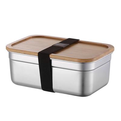 China Viable Snacks Sealed Kitchen Food Container Stainless Steel Kitchen Food Storage Box With Wooden Lid for sale