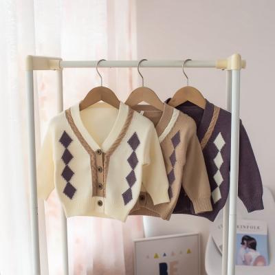 China B742 Autumn/Winter 2021 Breathable Children's Sweater Boy's V-Neck College Style Diamond Color Cardigan for sale