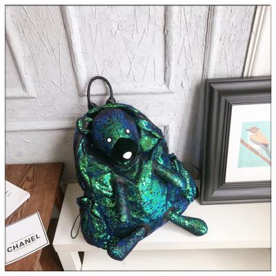 China New Version CSI Cute PORTABLE Korean Sequin Backpack Big Bear Personality Men And Women Travel School Bag for sale