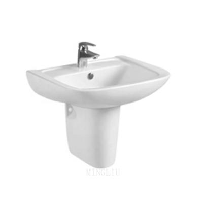 China Chaozhou Ceramic Washbasin Sink Factory Easy Clean Half Pedestal Wall Hung Basin Cheap Price Wash Basin For Bathroom for sale