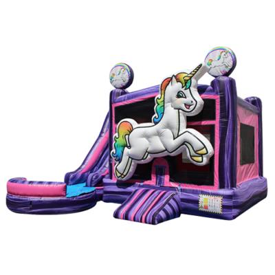 China Rental or Home Use Water Slide Bounce House Unicorn Inflatable Bounce House With Inflatable Water Slide and Pool for sale