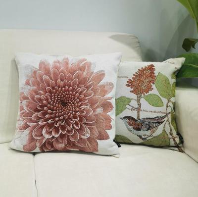 China PORTABLE flower birds cotton jacquard cushion cover for living room decoration for sale