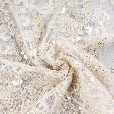 China New Fashion Fashion Mesh Shrink-Resistant Dress Beaded Heavy Embroidered Bridal Lace Tulle Fabric for sale