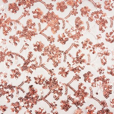 China Competitive Price Beautiful Polyester Shrink-Resistant Mesh Sequin Floral Embroidered Tulle Dress Fabric for sale