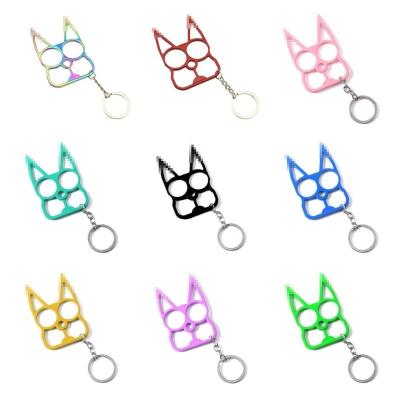 China Wholesale Price Multifunctional Metal Multifunctional Kitty Alloy Bottle Opener Security Finger Tiger Self Defense Cat Ear Knuckle Key Chain for sale