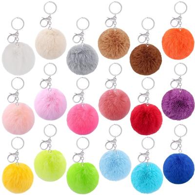 China To Your Family 8cm Fluffy Pom Puff Ball Key Chain Pom Pom Keychain Rabbit Faux Fur With Key Chain Hooks for sale