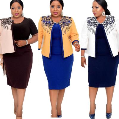 China New viable plus-size mom dress printed coat suit professional plus-size African women's two-piece dress for sale