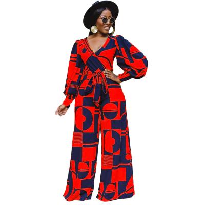 China Wholesale Price Elegant Women's Autumn And Winter Size Viable High V-Neckline Printed Casual American Plus Size African Overalls for sale