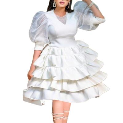 China Wholesale Price Anti-static Plus Plus Size Fashion Elegant White Bubble Sleeve High Waist Fluffy Skirt Women's Party Evening Dress for sale