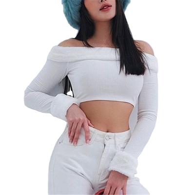 China New Style Independent Women's Station Desire Wind Anti-Wrinkle Plush Decoration Back Neck Long Sleeve Zipper Sheer One-Sleeve Top Pushing Shi for sale