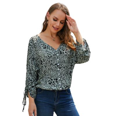 China Autumn Long Sleeved Printed Cardigan Dot Sleeves Pleated Casual Loose Polka Dot Shirt Women Anti-pilling Fashion Tops for sale