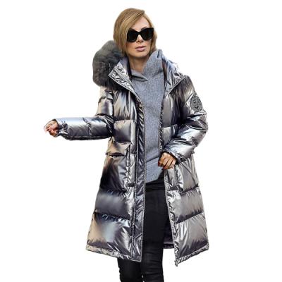 China Winter waterproof ladies padded coat fashion mid length thick padded jacket new shiny coat casual coat for sale