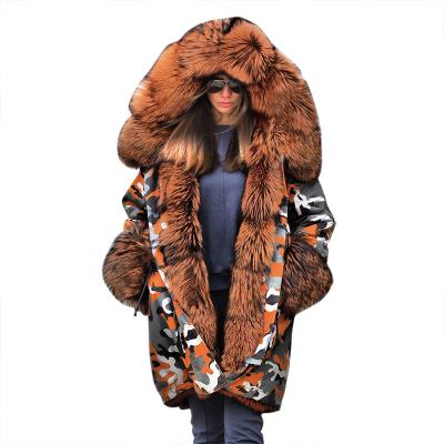 China Viable fashion long down jacket winter cotton women's jacket warm fur collar wool hooded jacket for sale