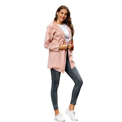 China Autumn Solid Color Windbreaker Jacket Stylish Solid Hooded Coat Women Western Jacket Breathable Mid Length for sale