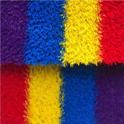 China Hot Sale 25MM PP+PE Carpet Rainbow Color Eco-friendly Red Artificial Grass Kids Decorative Turf Grass for sale