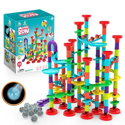 China Easy To Assemble 208PCS Glass Marble Races Set, Building Blocks Marble Races Children Maze Luminous Ball Educational Race Toy for sale