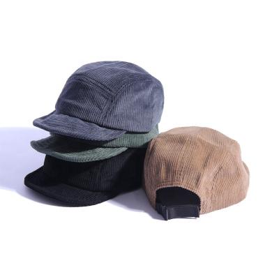 China High Quality Colorful Flat Brim COMMON Logo Camper Hat Corduroy Cap Custom Made 5 Panel Hats for sale