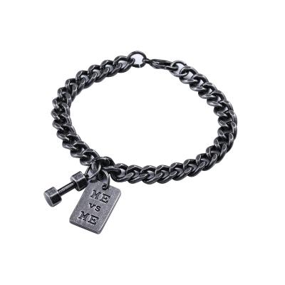 China Punk fashion men's and women's hip-hop jewelry tide brand fitness series dumbbell you versus you iron square bracelet for sale