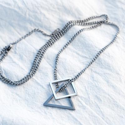 China Hiphop High Street Geometric Triangle Suit Necklace Hip Hop Fashion Stainless Steel Square Chain In Stock for sale