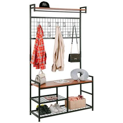 China Wholesale Modern Entry Customized Metal Grid Shoe Storage Bench 3-in-1 Clothes Hat Coat Rack Rack for sale