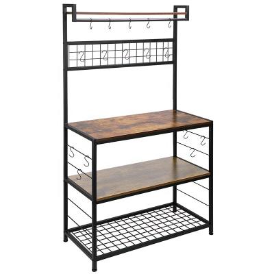 China Kitchen Furntiure 16 Hooks 3-Layer Kitchen Shelves Microwave Stands Metal Large Capacity Kitchen Shelves Storage Steel Shelf for sale