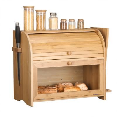 China Natural freshness storage cylinder desktop bread box with side slots for cutting board and knife for sale