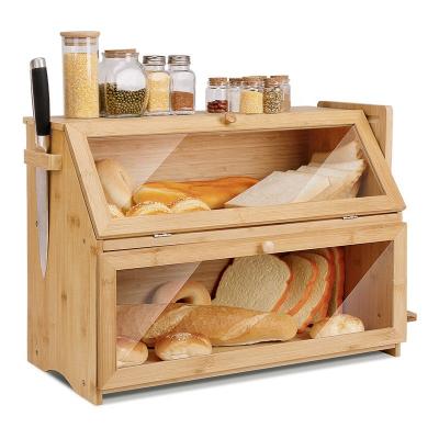 China Eco - Friendly Double - Layer Bamboo Bread Box For Kitchen Countertop for sale