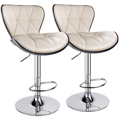 China Modern Patent Design Kitchen Island Beige Bar Chairs Modern Adjustable Bar Stool Set With Shell Back for sale