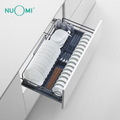 China Under Kitchen Sink Cabinet Slide Basket NUOMI Cupboard Plating Wire Pull Out Rack Sliding Soft Narrow Drawer Basket for sale