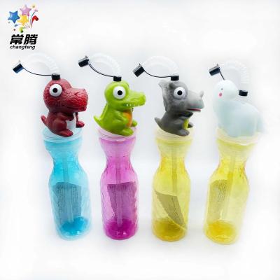 China New Arrivals Viable Plastic Bottles and Straw Tubularis Baby Water Bottle 450ml Juice Water Bottle Animal Dinosaur for sale