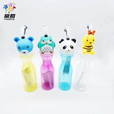 China Wholesale Viable 450ml Juice Water Bottle Plastic Animal Bear Owl Panda Bee Plastic and Straw Bottle Water Bottle for sale