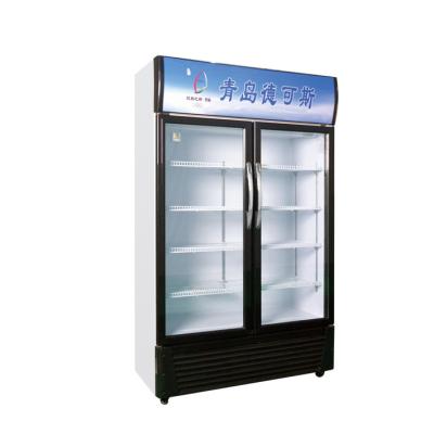 China High Gloss Aluminum Impact Cheap Price Ice Glass Double Door Energy Saving Commercial Refrigerator with Bottom Freezer for sale