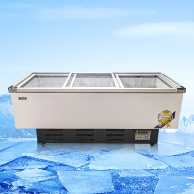 China High Quality High Glossy Aluminum Single Rectangle Countertop Low Temperature Island White Yellow Flat Freezer For Ice Cream for sale