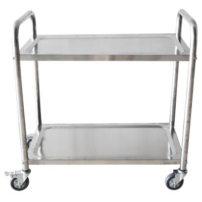 China Folding Handle Stainless Steel Dining Cart Serving Dining Cart With 2-Tier Wheels Restaurant Serving Cart for sale