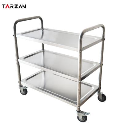 China Folding Three Step Handle Restaurant Kitchen Food Cart For Hospital Turkish Kitchen Food Storage Trolley for sale