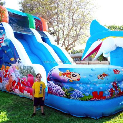 China New Backyard Water Slide For Kids And Adults 16' Inflatable Sea/Blue Theme Waterslide for sale