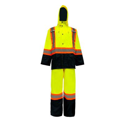 China Jacket+ Pants High Visibility Bomber Jacket Workwear Safety Security Concealed Hood Fluorescent Flashing Hooded Waterproof Work Wear Coat for sale