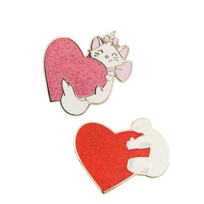 China America Enamel Heart Pin With Glitter Custom Your Own Design Fashionable Wholesale Hard Enamel Cute Cat Pin Badges for sale