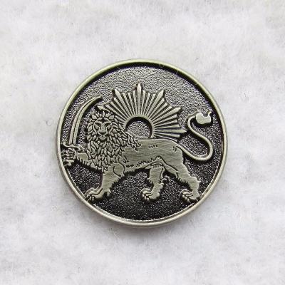 China Europe Custom Design Antique Soft Enamel Gold Lion Coin In Chinese for sale