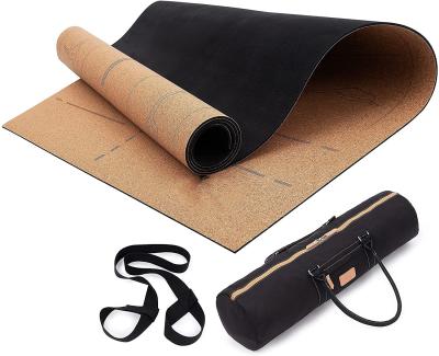 China Natural Rubber Eco-Friendly Yoga Mat Cork Mat With Bag And Carrying Strap Yoga Mat With Poses And Alignment Marks for sale