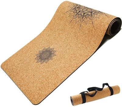 China Natural Rubber Eco-Friendly Yoga Mat Cork Mat With Bag And Carrying Strap Yoga Mat With Poses And Alignment Marks for sale