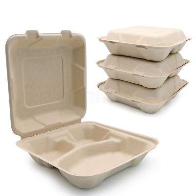 China Eco CAPA 800ml 8 Inch 3 Compartment Water & Oil Resistant Compostable Biodegradable Sugar Cane Food for sale