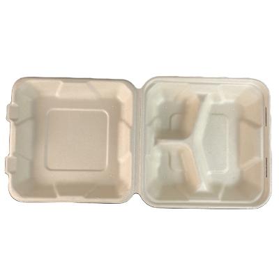 China water repellent & Eco-friendly Product CAPA Hot Oil Repellant Bagasse 3-Compartment Food Container With Lid Disposable Tableware for sale