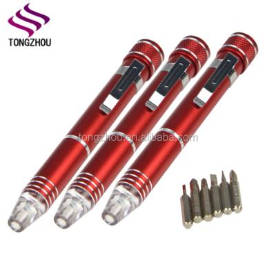 China Emergency Pocket Screwdriver Set 6 in 1 Shaped Pen with LED Flashlight for sale